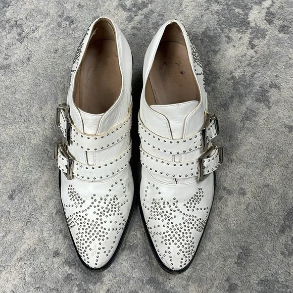 Chloe Leather Studded Buckle Strap Short Susanna Shoes White Ivory Sz 37 - Picture 3 of 13